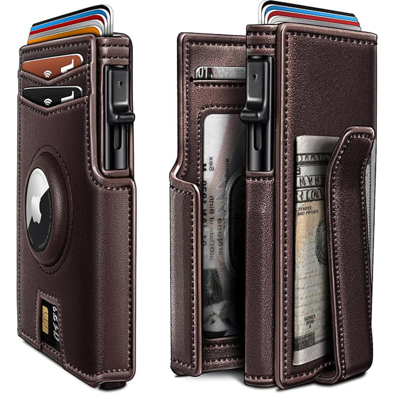 Ultra-Thin Magnetic Flip Wallet for Men with AirTag Slot & RFID Protection
