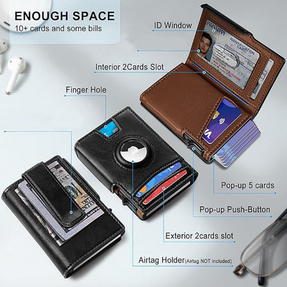 Ultra-Thin Magnetic Flip Wallet for Men with AirTag Slot & RFID Protection