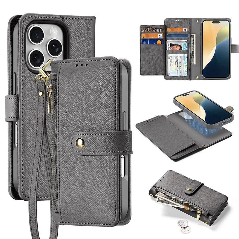 SnapLuxe 2-in-1 Magnetic Leather Wallet iPhone Case