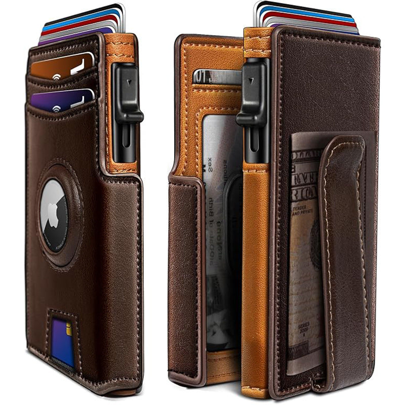 Ultra-Thin Magnetic Flip Wallet for Men with AirTag Slot & RFID Protection