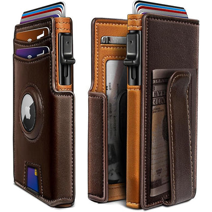Ultra-Thin Magnetic Flip Wallet for Men with AirTag Slot & RFID Protection