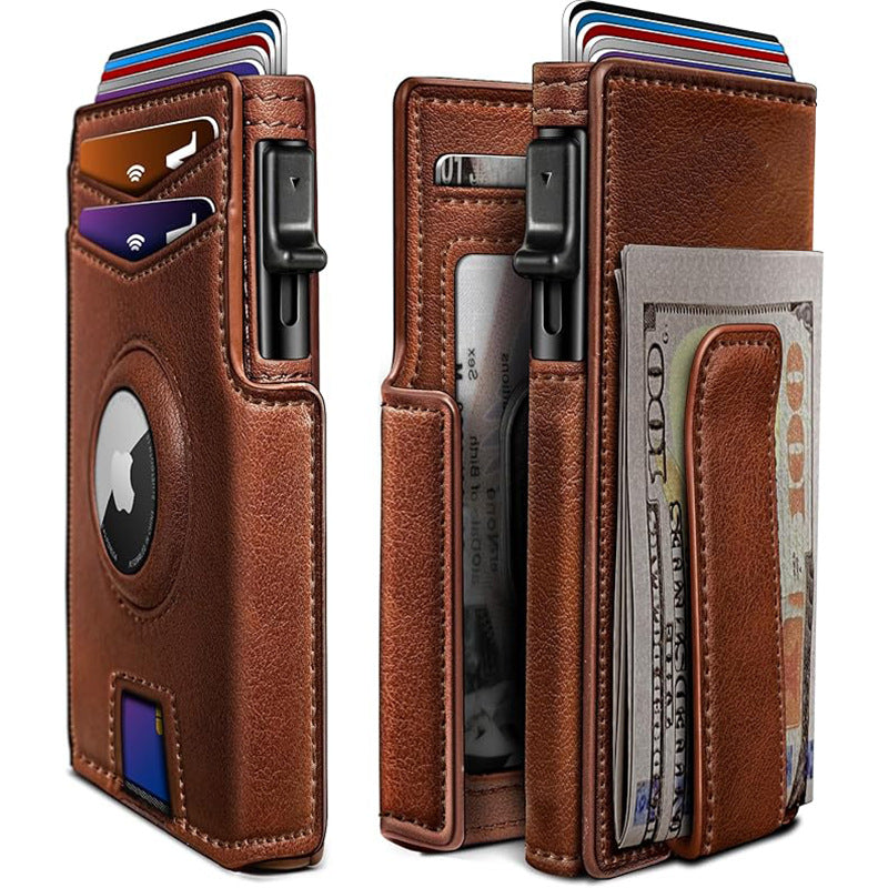 Ultra-Thin Magnetic Flip Wallet for Men with AirTag Slot & RFID Protection
