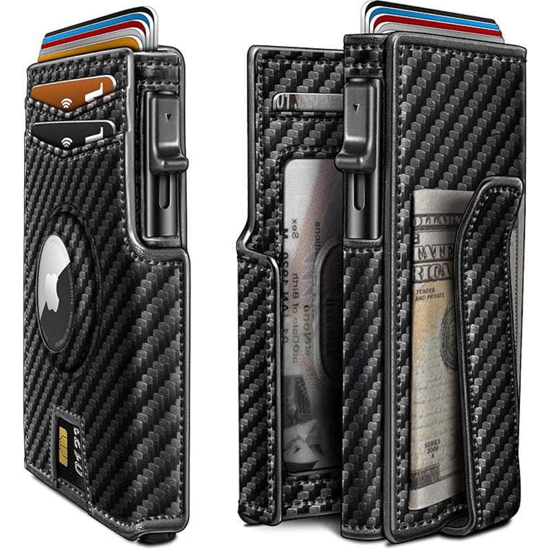 Ultra-Thin Magnetic Flip Wallet for Men with AirTag Slot & RFID Protection