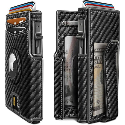 Ultra-Thin Magnetic Flip Wallet for Men with AirTag Slot & RFID Protection