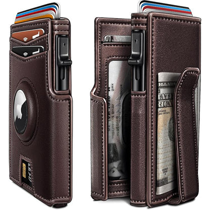 Ultra-Thin Magnetic Flip Wallet for Men with AirTag Slot & RFID Protection
