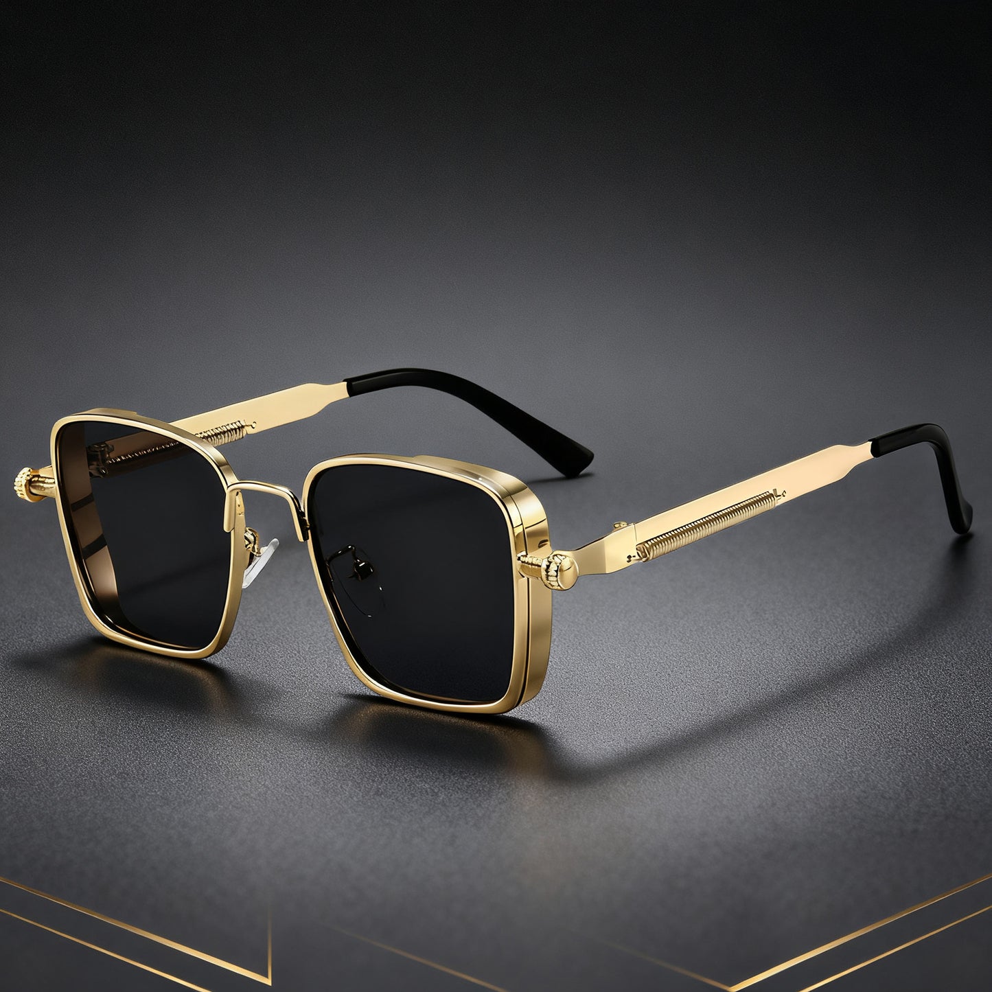 Eclipse Retro Steampunk Square Frame Sunglasses  High-End Metal Fashion