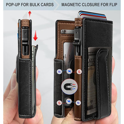 Ultra-Thin Magnetic Flip Wallet for Men with AirTag Slot & RFID Protection