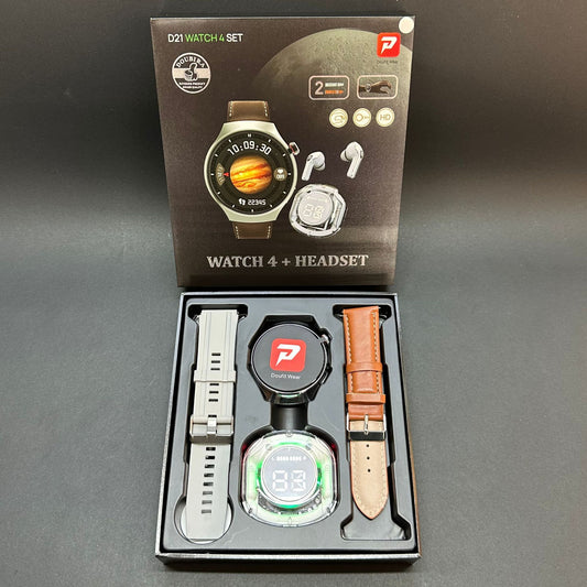 D21 Watch4 Smartwatch + Headphone Set | Bluetooth Calling, Health & Sports Tracker