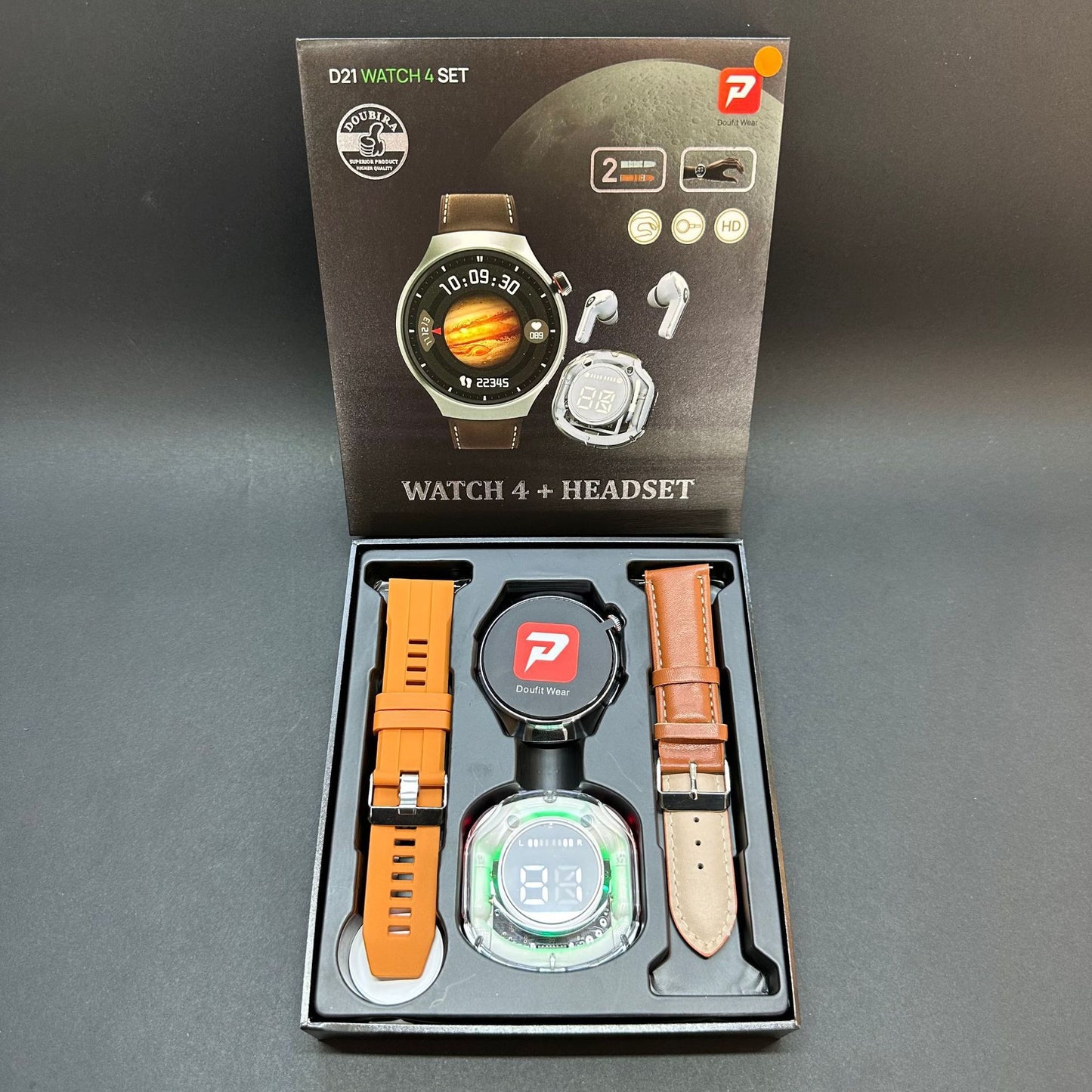 D21 Watch4 Smartwatch + Headphone Set | Bluetooth Calling, Health & Sports Tracker