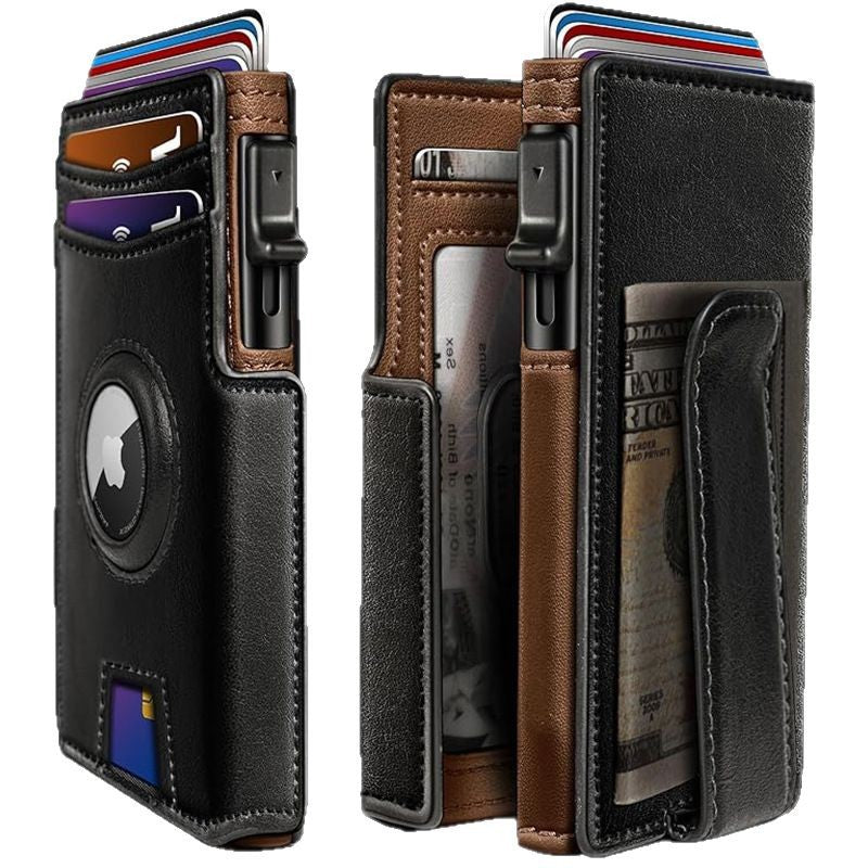 Ultra-Thin Magnetic Flip Wallet for Men with AirTag Slot & RFID Protection