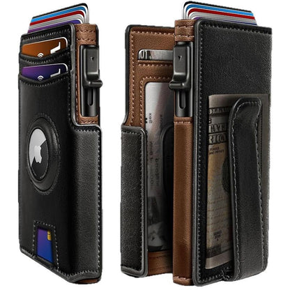 Ultra-Thin Magnetic Flip Wallet for Men with AirTag Slot & RFID Protection
