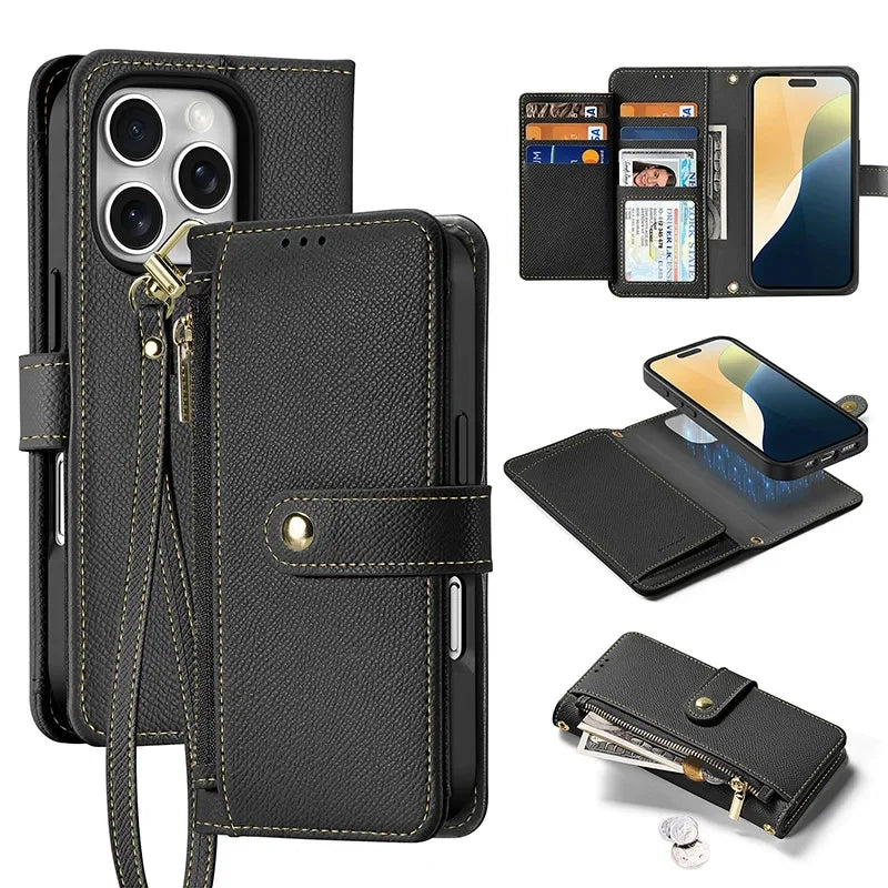 SnapLuxe 2-in-1 Magnetic Leather Wallet iPhone Case