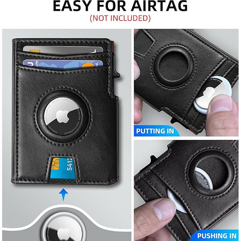 Ultra-Thin Magnetic Flip Wallet for Men with AirTag Slot & RFID Protection