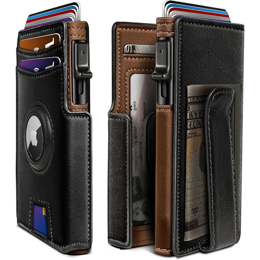 Ultra-Thin Magnetic Flip Wallet for Men with AirTag Slot & RFID Protection