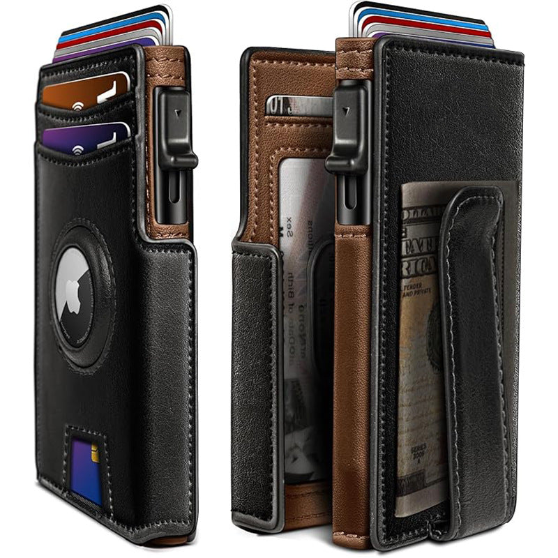 Ultra-Thin Magnetic Flip Wallet for Men with AirTag Slot & RFID Protection
