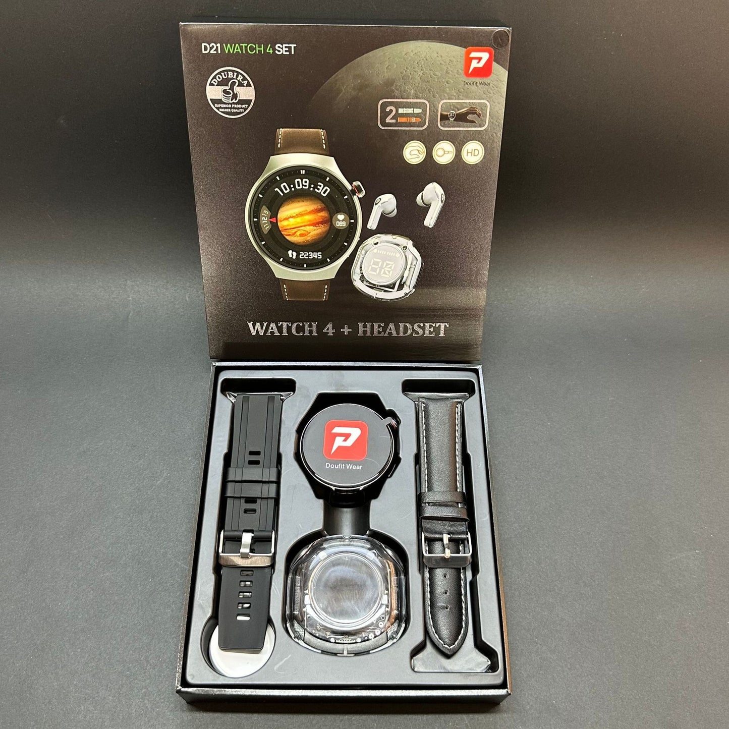D21 Watch4 Smartwatch + Headphone Set | Bluetooth Calling, Health & Sports Tracker